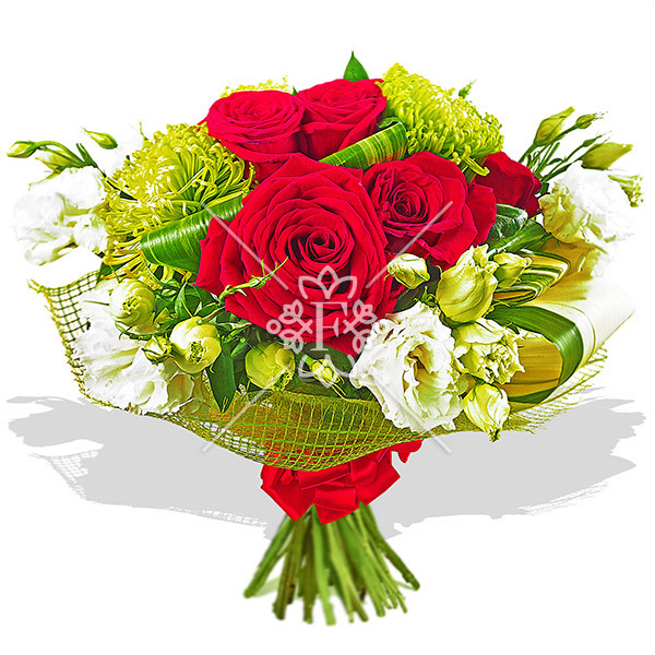 Восторг - букет из роз, хризантем и эустомы